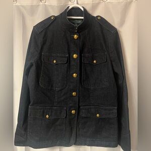 Lauren Jeans Co VTG Women's Dark Navy Military Style Denim Jacket Size Large